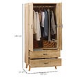 HOMCOM - Armoire de rangement design scandinave - armoire de chambre - placard 2 portes avec penderie - 2 tiroirs - aspect chêne clair - vignette