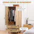 HOMCOM - Armoire de rangement design scandinave - armoire de chambre - placard 2 portes avec penderie - 2 tiroirs - aspect chêne clair - vignette