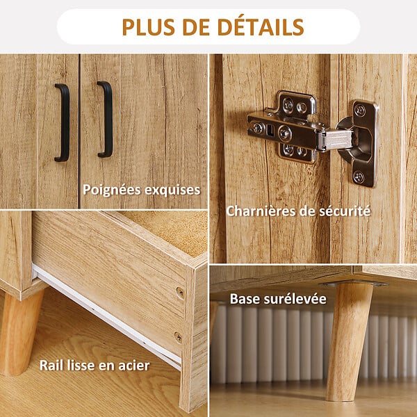 HOMCOM - Armoire de rangement design scandinave - armoire de chambre - placard 2 portes avec penderie - 2 tiroirs - aspect chêne clair - large