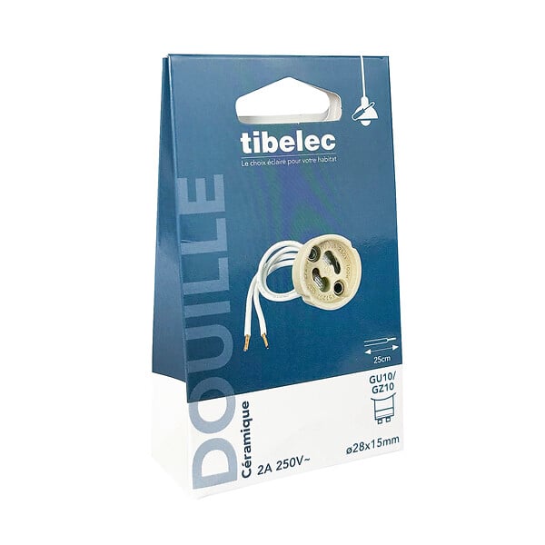 TIBELEC - Douille GU10 GZ10 - Céramique - Blanc - 100W max - large
