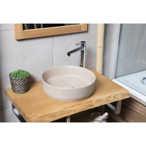 SWISS AQUA TECHNOLOGIES - Swiss Aqua Technologies Set vasque à poser 39x39x12cm sans trop-plein + bonde à écoulement libre Infinitio marron mat - large