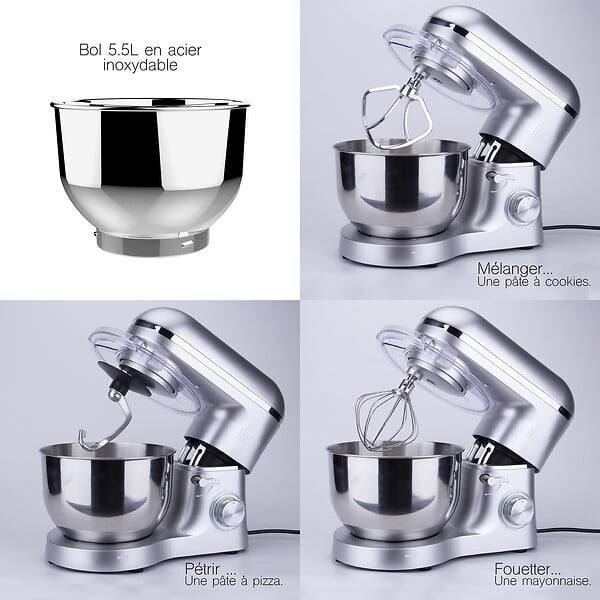 KITCHEN MOVE - Robot patissier multifonction VIPER Gris Acier 1500W - large