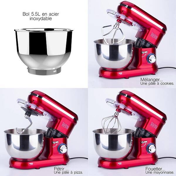 KITCHEN MOVE - Robot patissier multifonction DALLAS Rouge Acier 1500W - large