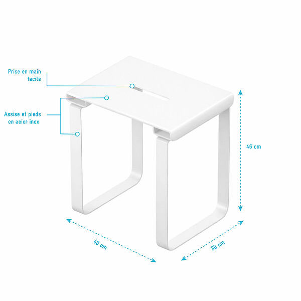 AURLANE - SIEGE DE DOUCHE EN INOX BLANC MAT - 40x30x46 cm - large