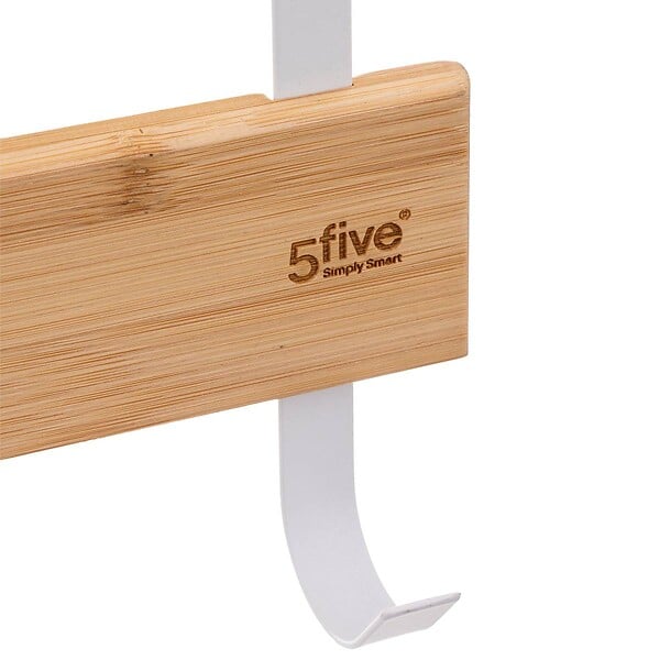 5 FIVE SIMPLY SMART - Porte-serviettes de porte 5 accroches en métal Blanc et Bambou - large