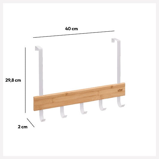 5 FIVE SIMPLY SMART - Porte-serviettes de porte 5 accroches en métal Blanc et Bambou - large