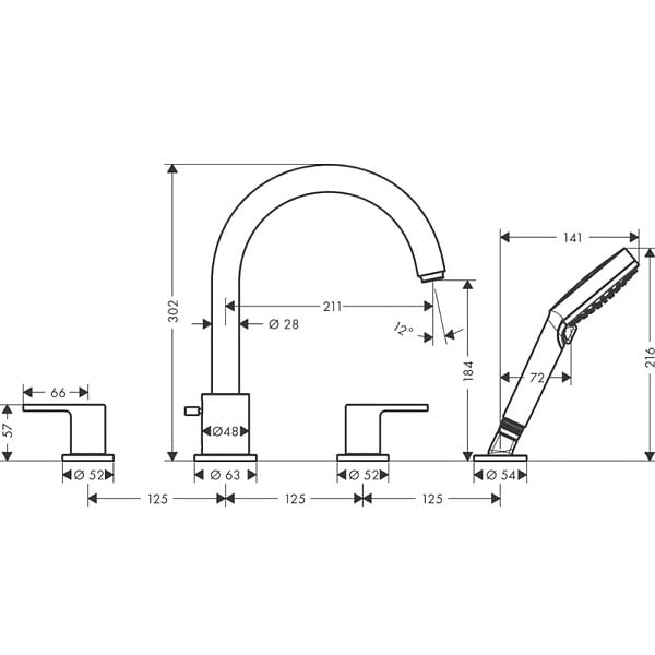 HANSGROHE - Hansgrohe Vernis Shape - Mitigeur bord de baignoire, installation 4 trous, Chrome (71459000) - large