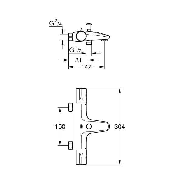 GROHE - Grohe Grohtherm 800 mitigeur thermostatique bain/douche 1/2", chrome (G34568000) - large