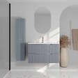 AURLANE - Meuble et colonne de Salle de Bains LEON 80cm Gris Souris - Façades Ondulées - Vasque Blanche Mate - vignette