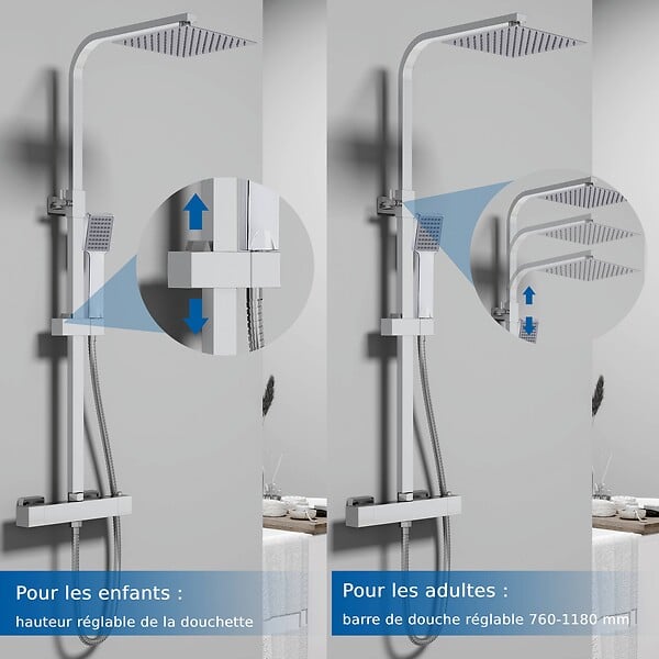 AICA SANITAIRE - AICA Colonne de douche thermostatique, avec mitigeur thermostatique - large