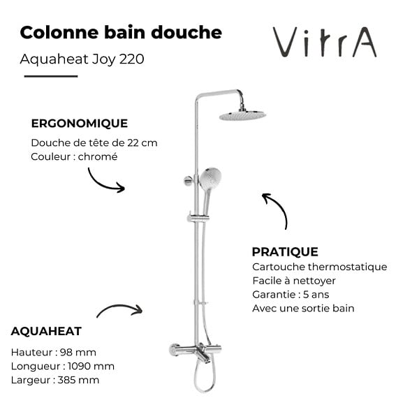 VITRA - Colonne bain douche thermostatique Aquaheat Joy 220 + Nettoyant Briochin - large
