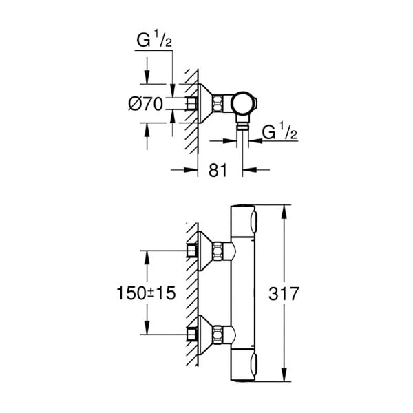 GROHE - GROHTHERM 500 Mitigeur Thermostatique de douche 1/2" (34793000) - large