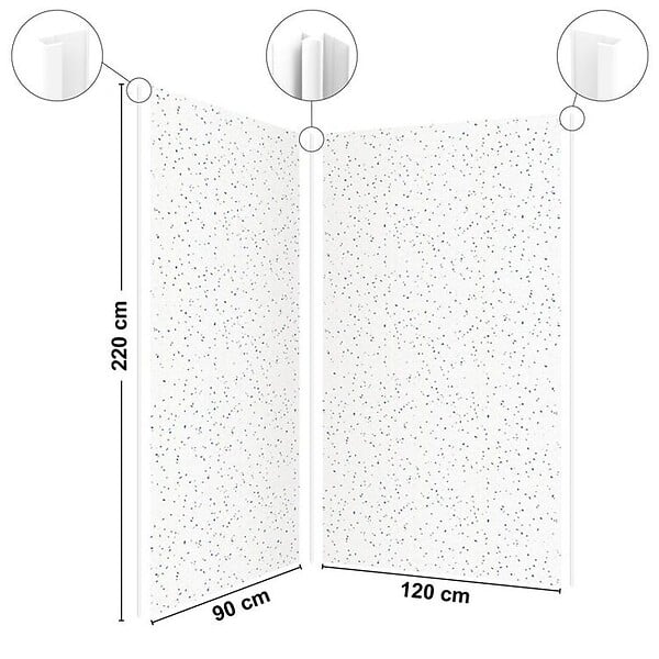 99DECO - Lot de 2 panneaux de douche en PVC (90x220 & 120x220 cm) + profilés blanc - Terrazzo Mineral - Multicolore - large