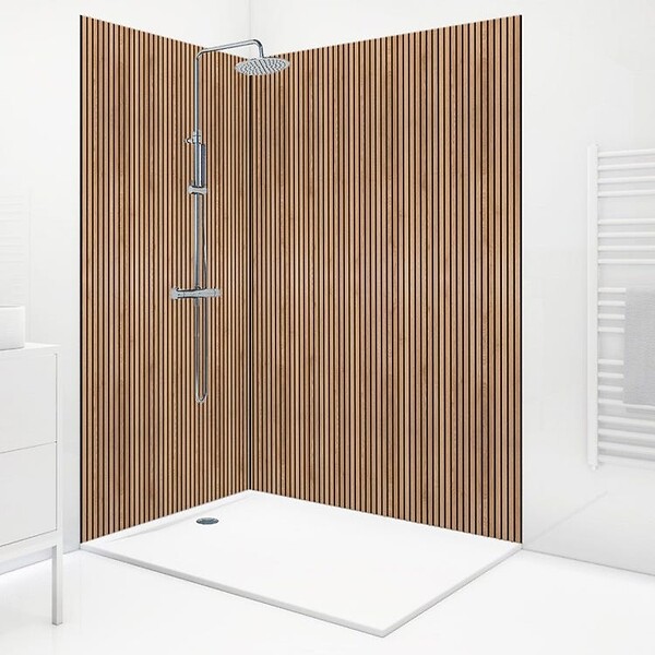99DECO - Lot de 2 panneaux de douche en PVC effet bois (90x220 & 120x220 cm) + marron et noir + profilés noir - Japandi - large