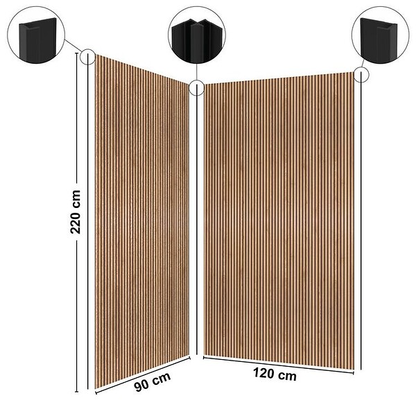 99DECO - Lot de 2 panneaux de douche en PVC effet bois (90x220 & 120x220 cm) + marron et noir + profilés noir - Japandi - large