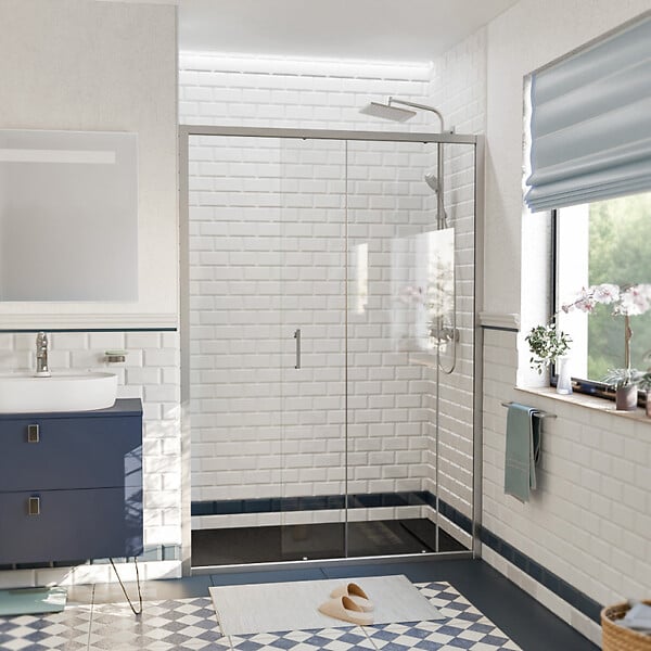 CERAMIA - Ceramia PURA Porte de douche 140x195cm coulissante anticalcaire avec profilés Chrome brillant (CERAHP140C) - large