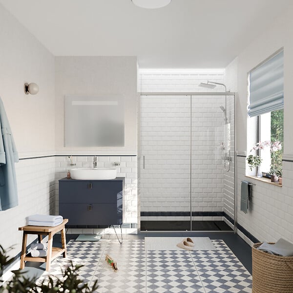 CERAMIA - Ceramia PURA Porte de douche 140x195cm coulissante anticalcaire avec profilés Chrome brillant (CERAHP140C) - large