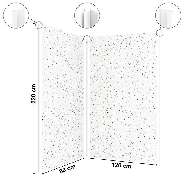99DECO - Lot de 2 panneaux de douche en aluminium (90x220 & 120x220 cm) + profilés blanc - Terrazzo Mineral - Multicolore - large