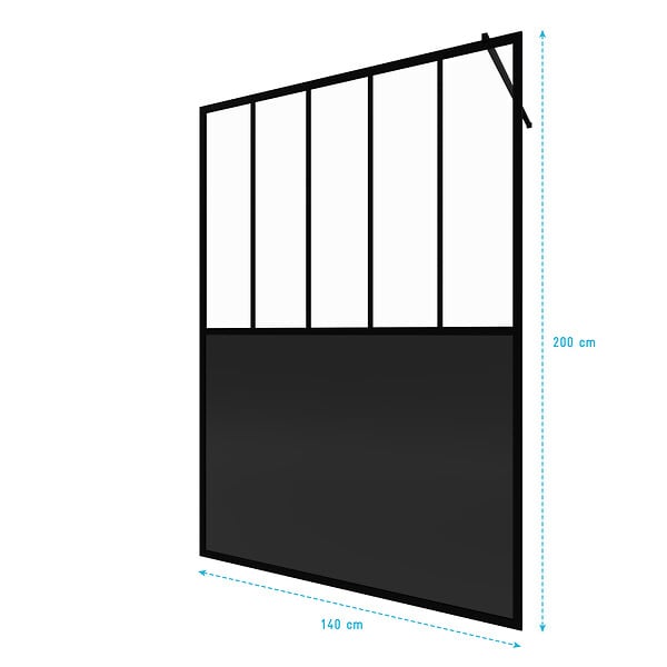 AURLANE - Paroi de douche 140x200 cm type Verriere - Verre trempe et Structure aluminium noir mat - large