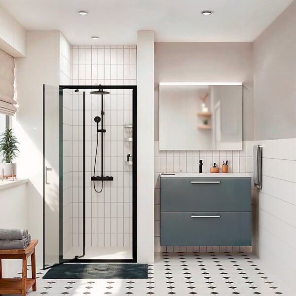 CERAMIA - Ceramia Zenith Porte de douche 80x195cm pivotante anticalcaire avec profilés Noir mat (CERAHZ80B) - large