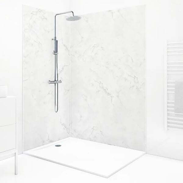 99DECO - Lot de 2 panneaux de douche en aluminium (90x220 & 120x220 cm) + profilés blanc - Effet Marbre clair - large