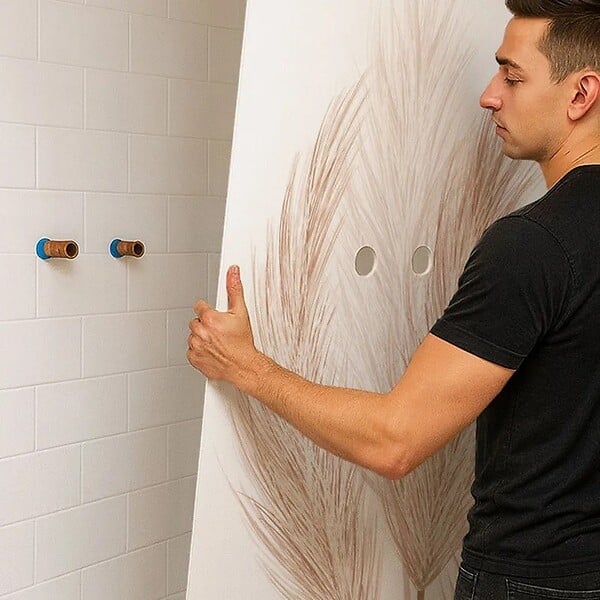 99DECO - Lot de 2 panneaux de douche en aluminium (90x220 & 120x220 cm) + profilés blanc - Pampa - Marron - large