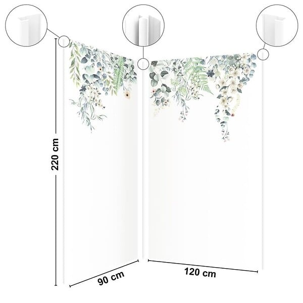99DECO - Lot de 2 panneaux de douche en aluminium (90x220 & 120x220 cm) + profilés blanc - Flowers in Rain - Multicolore - large