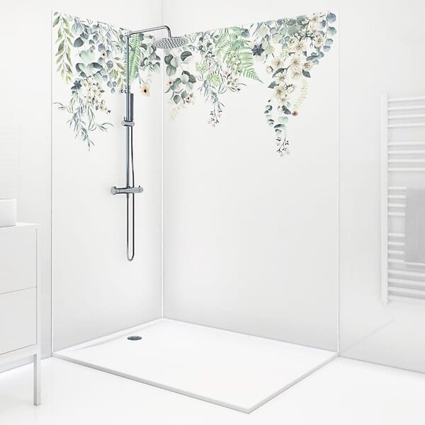 99DECO - Lot de 2 panneaux de douche en aluminium (90x220 & 120x220 cm) + profilés blanc - Flowers in Rain - Multicolore - large