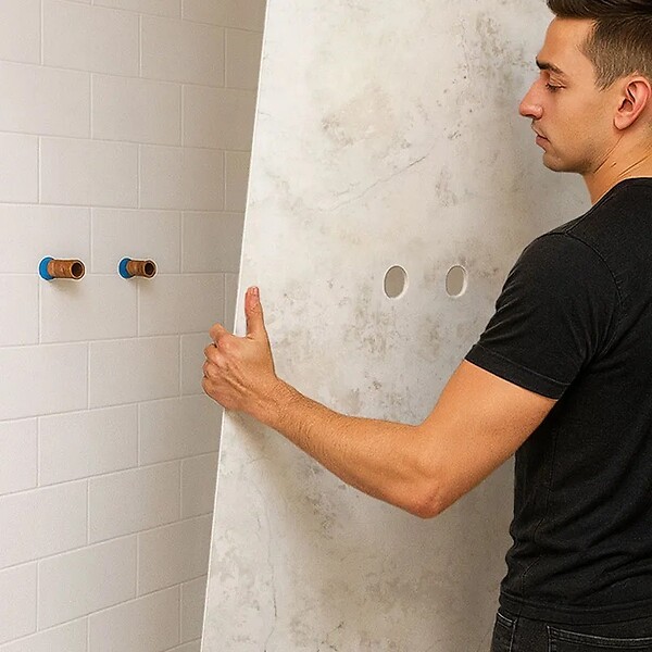 99DECO - Lot de 2 panneaux de douche en PVC (90x220 & 120x220 cm) + profilés blanc - New Trashwall - Marron - large