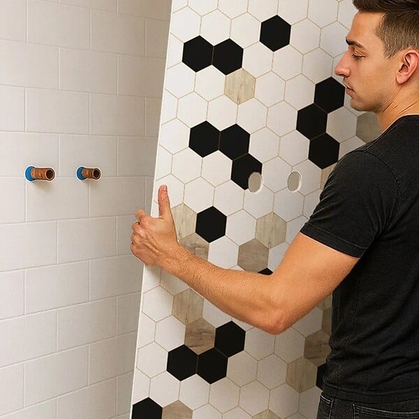 99DECO - Lot de 2 panneaux de douche en PVC (90x220 & 120x220 cm) + profilés blanc - Mix Hexa - Multicolore - large