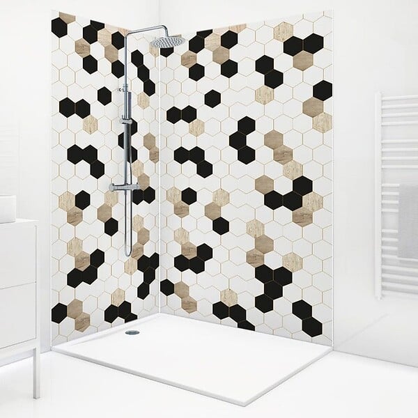 99DECO - Lot de 2 panneaux de douche en PVC (90x220 & 120x220 cm) + profilés blanc - Mix Hexa - Multicolore - large