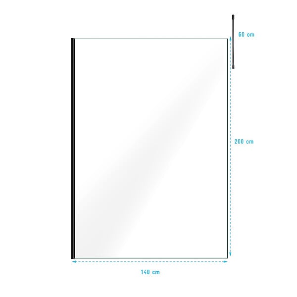 AURLANE - Paroi de Douche 140x200cm Verre Transparent - Profilé + Barre Plafond Noire - FREEDOM 2 BLACK - large