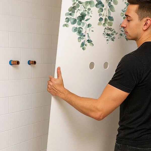 99DECO - Lot de 2 panneaux de douche en PVC (90x220 & 120x220 cm) + profilés blanc - Eucalyptus in Rain - Multicolore - large