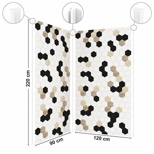 99DECO - Lot de 2 panneaux de douche en aluminium (90x220 & 120x220 cm) + profilés blanc - Mix Hexa - Multicolore - large