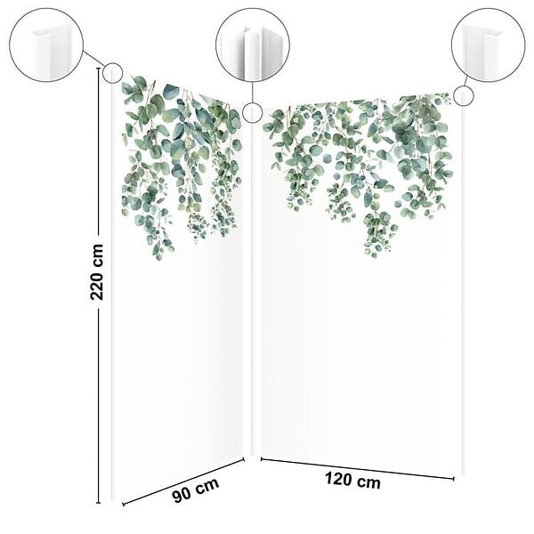 99DECO - Lot de 2 panneaux de douche en aluminium (90x220 & 120x220 cm) + profilés blanc - Eucalyptus in Rain - Multicolore - large