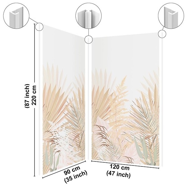 99DECO - Lot de 2 panneaux de douche en aluminium (90x220 & 120x220 cm) + profilés blanc - Motif végétal - Beige - Gaïa - large