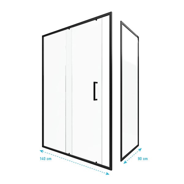 AURLANE - Porte de douche + Retour 140x90x200 cm - Verre 6 mm - Profilé Noir - CRUSH - large