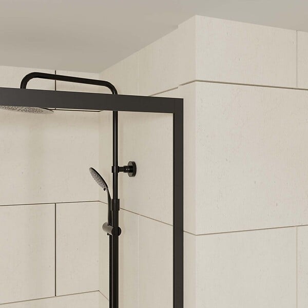 AURLANE - Porte de douche + Retour 140x90x200 cm - Verre 6 mm - Profilé Noir - CRUSH - large