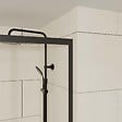 AURLANE - Porte de douche + Retour 140x90x200 cm - Verre 6 mm - Profilé Noir - CRUSH - vignette