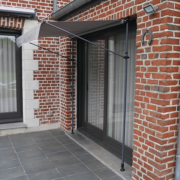 HAPPY GARDEN - Store banne pour balcon CHENE 2 × 1,2m - Toile grise et structure grise - large