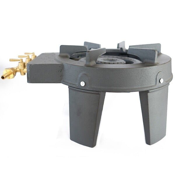 PROWELTEK - Rechaud à gaz en Fonte véritable 4 pieds 2 bruleurs + Tuyau gaz à vis 1.50m + Détendeur Propane TRIGLAV 9800 - large