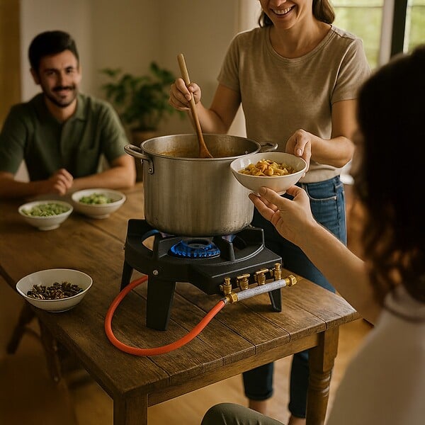 PROWELTEK - Rechaud TRAITEUR à gaz fonte 9.8 KW 4 pieds 3 robinets Puissant et Stable TRIGLAV - large