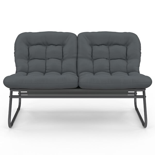 ID MARKET - Salon de jardin bas ARONA 4 places en acier gris anthracite et coussins gris avec canapé, fauteuils et table - large