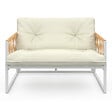 ID MARKET - Salon de jardin bas RIO 6 places structure métal blanc et cordage effet rotin avec coussins beige - vignette