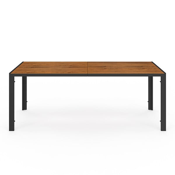 ID MARKET - Salon de jardin NOUMEA table 190 cm plateau verre trempé effet bois et 8 chaises empilables noir et bois - large