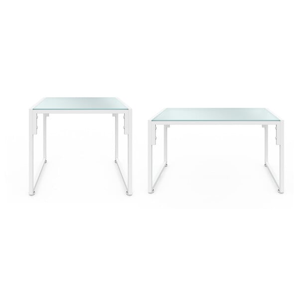 ID MARKET - Salon de jardin bas NAIROBI 6 places en acier blanc et coussins beiges - large