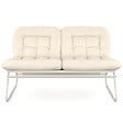 ID MARKET - Salon de jardin bas ARONA 4 places en acier blanc et coussins beiges avec canapé, fauteuils et table - vignette