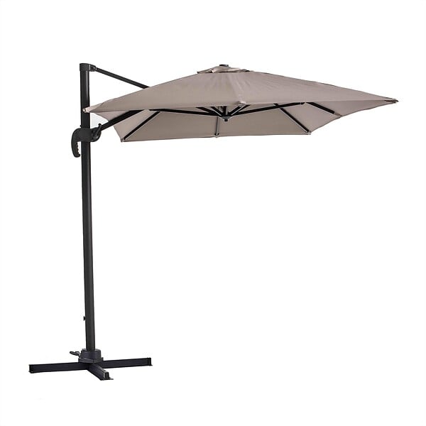 OVIALA - Parasol déporté 2x3 m et 4 dalles à remplir aluminium taupe - Amalya - large