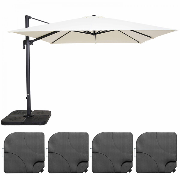 OVIALA - Parasol déporté inclinable rotatif 3x3m et 4 dalles à remplir blanc - Malaga - large