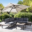 OVIALA - Parasol déporté inclinable rotatif 3x3m et 4 dalles à remplir blanc - Malaga - vignette
